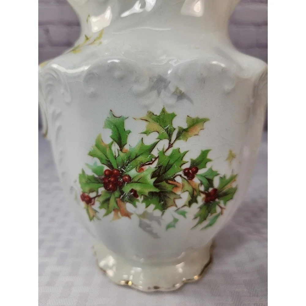 Antique 1880 EPP Co East Palestine Pottery MARQUETTE Holly Berry Pitcher Holiday